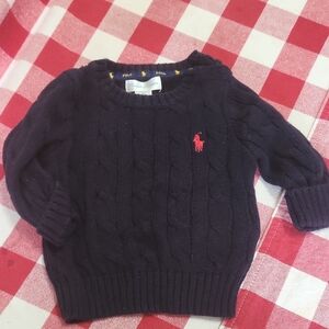 Ralph Lauren Navy Cable Knit Sweater with Red Polo Pony